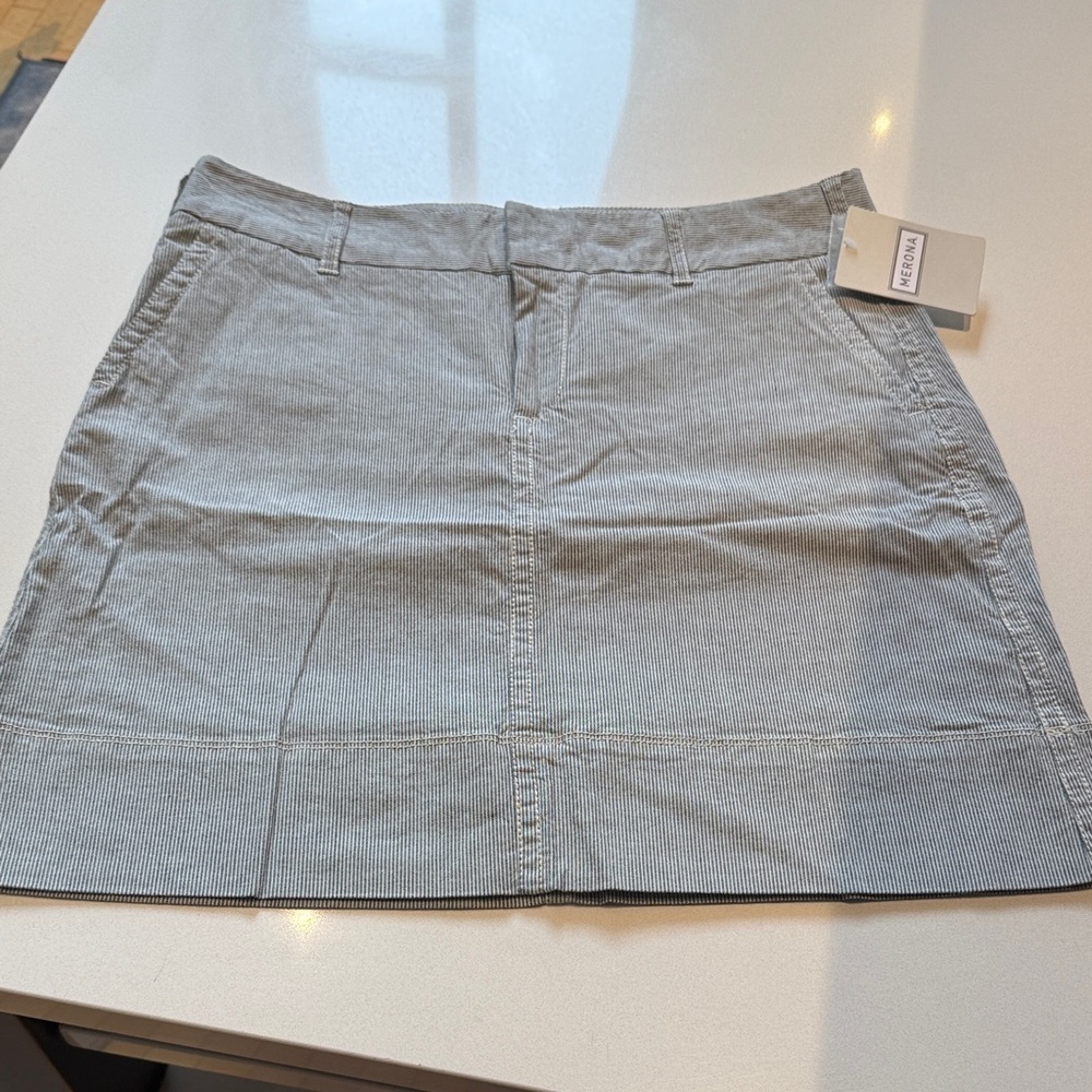 🆕 Merona Pinstripe Mini Skirt with Pockets, Navy/White, Size 10